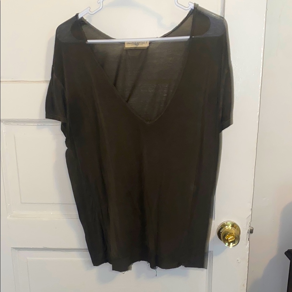 Sheer Oversized V-Neck Tee